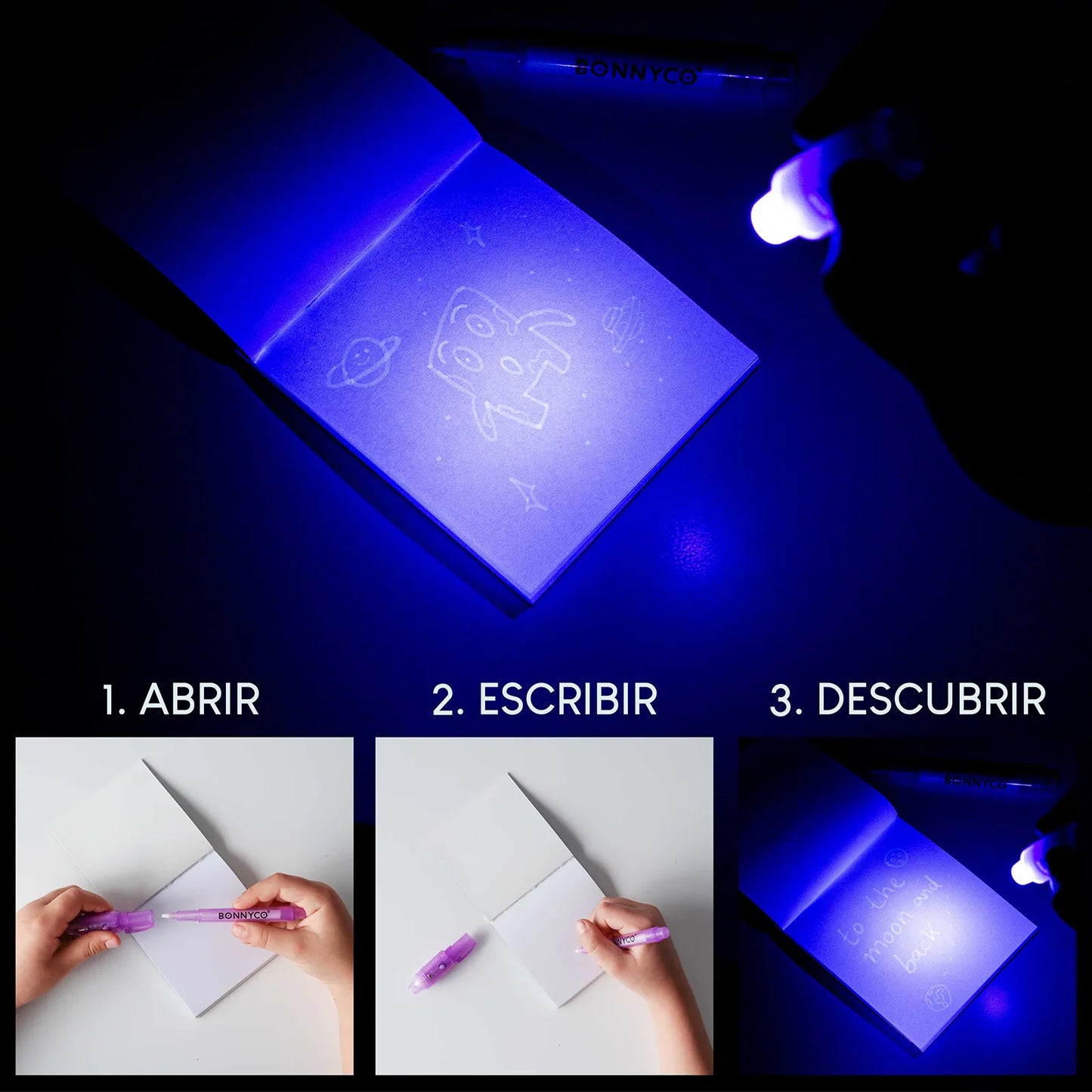 Cuadernos con Rotuladores de Tinta Invisible y Luz UV - Espacio