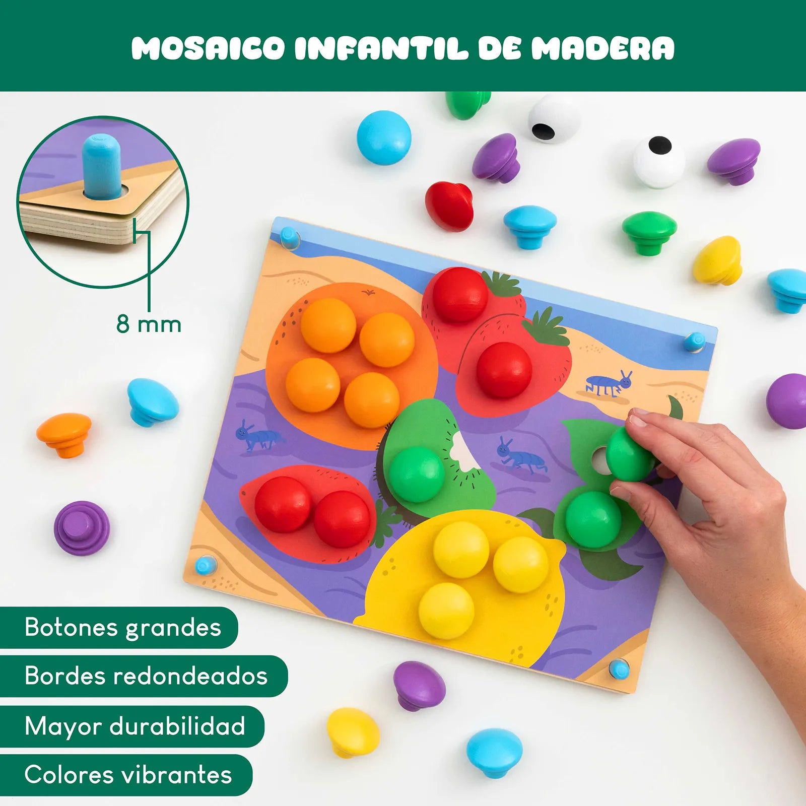 Mosaico de Madera con 32 botones y 25 plantillas