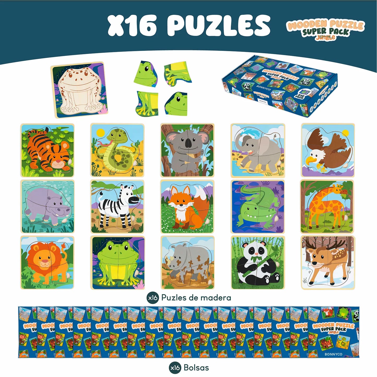 Puzzles de Madera de 4 Piezas con Animales