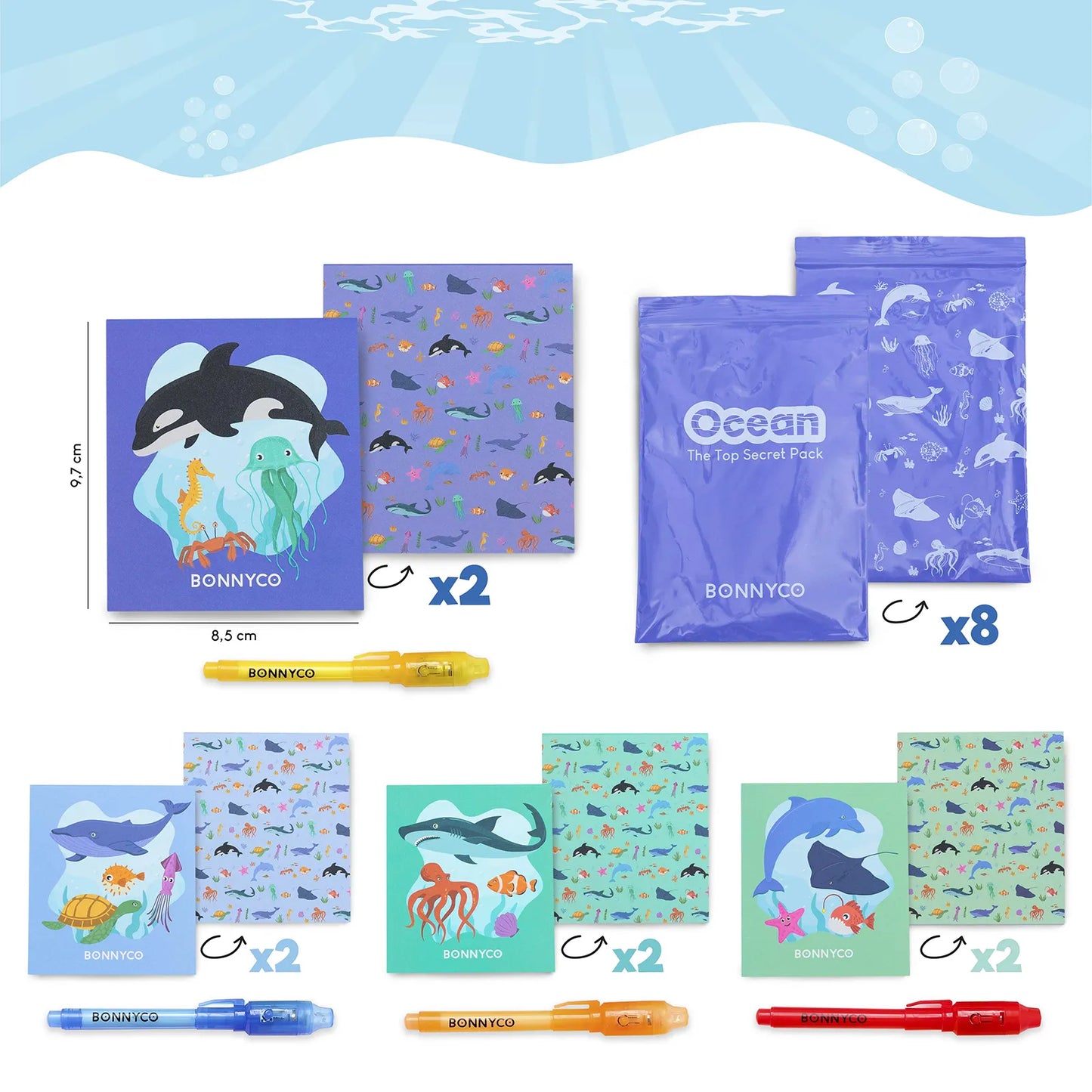 Cuadernos con Rotuladores de Tinta Invisible y Luz UV - Océano