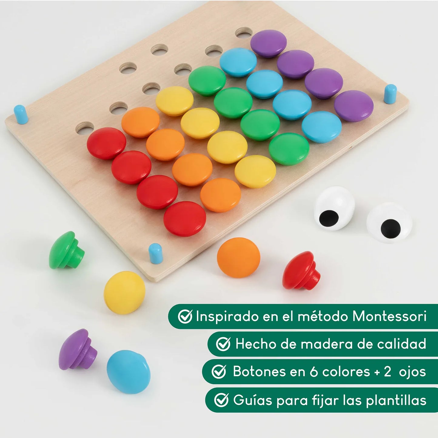 Mosaico de Madera con 32 botones y 25 plantillas