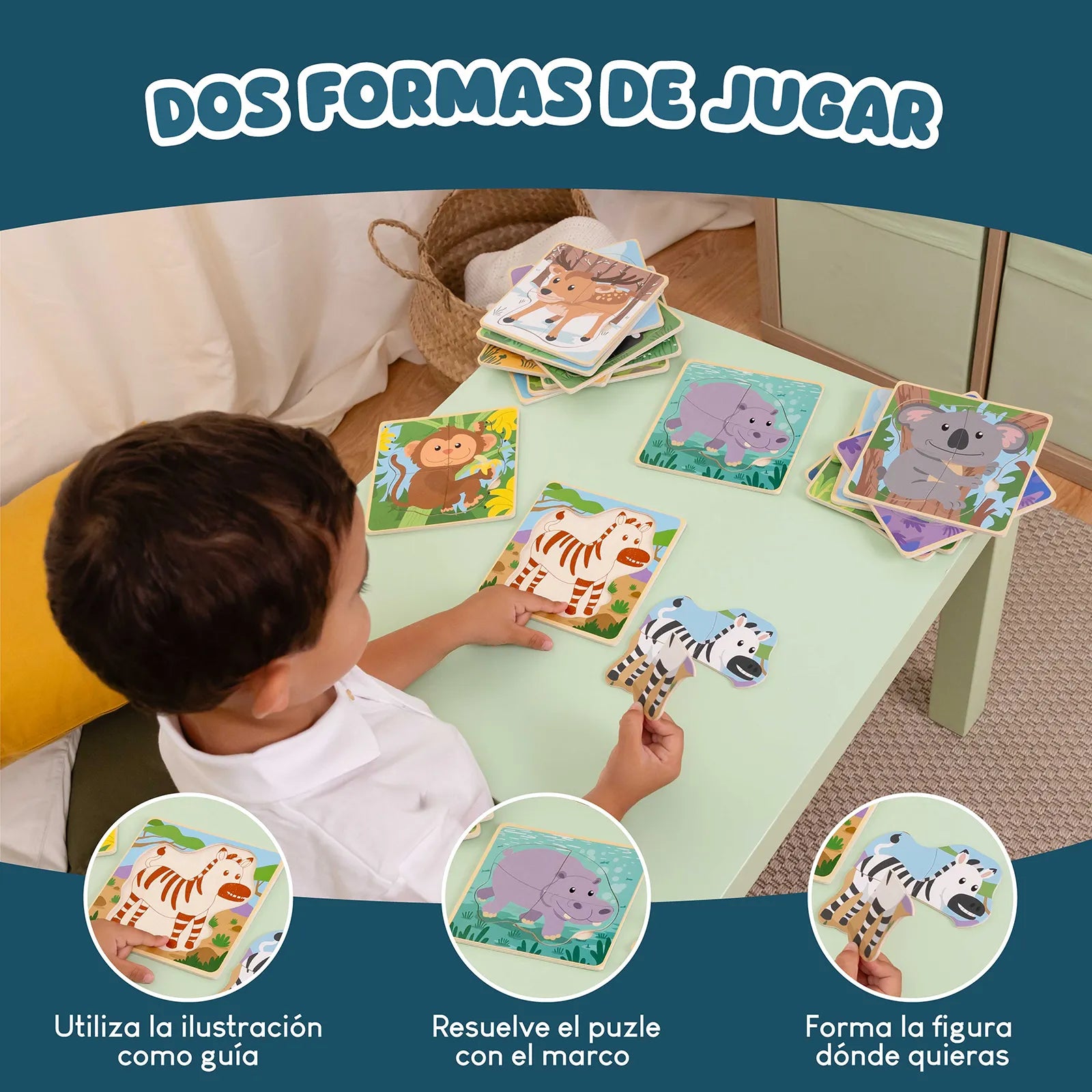 Puzzles de Madera de 4 Piezas con Animales