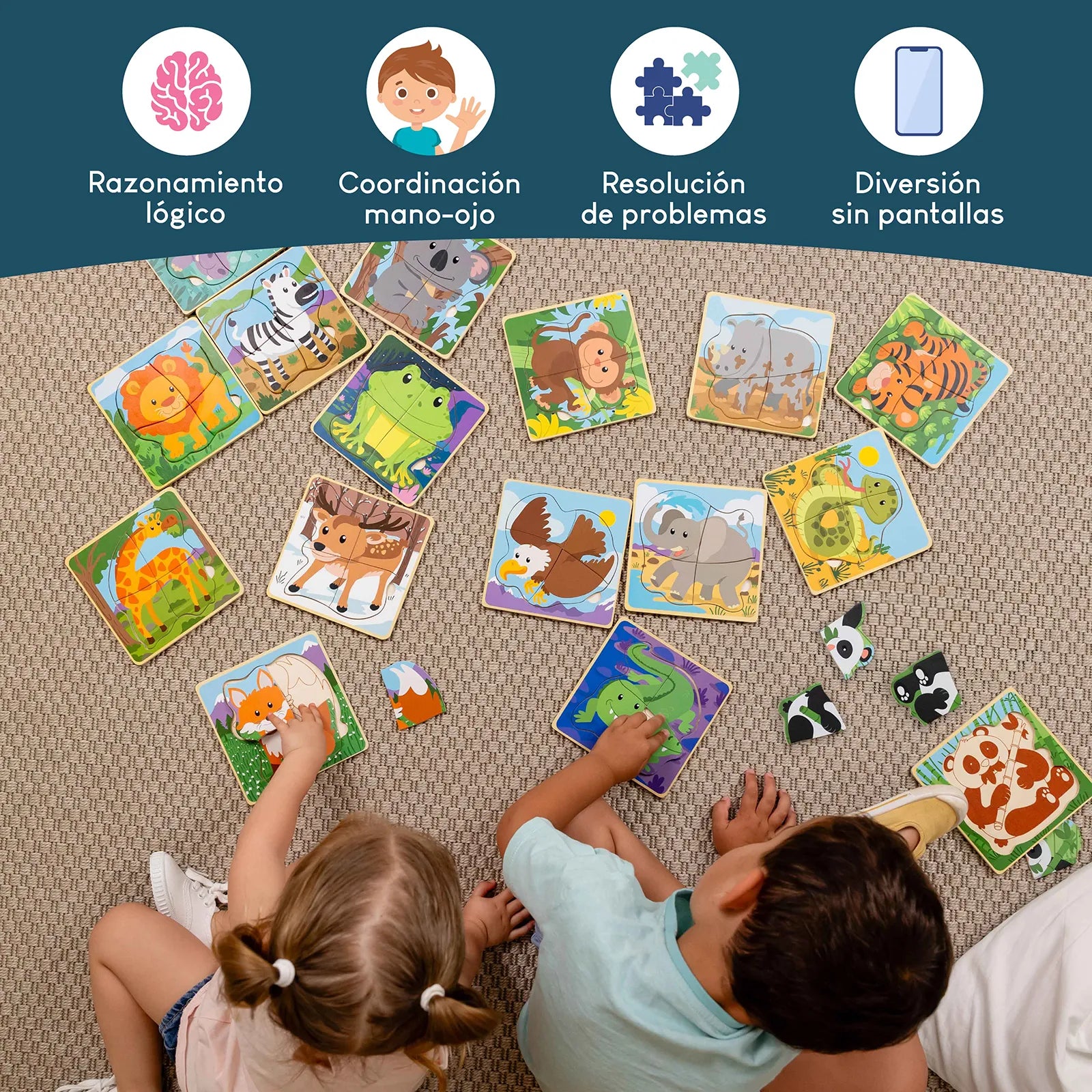 Puzzles de Madera de 4 Piezas con Animales