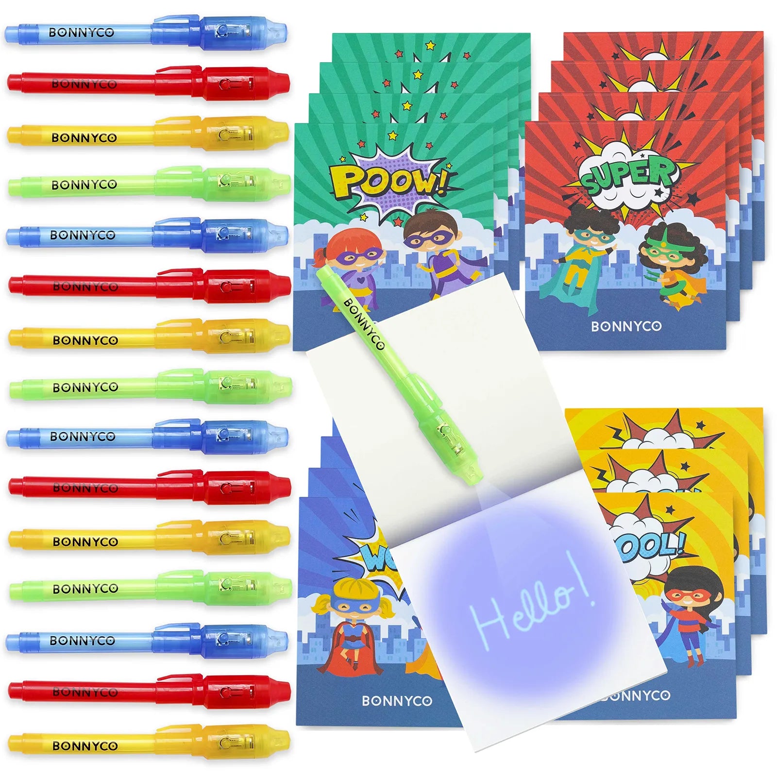 Cuadernos con Rotuladores de Tinta Invisible y Luz UV - Superhéroes
