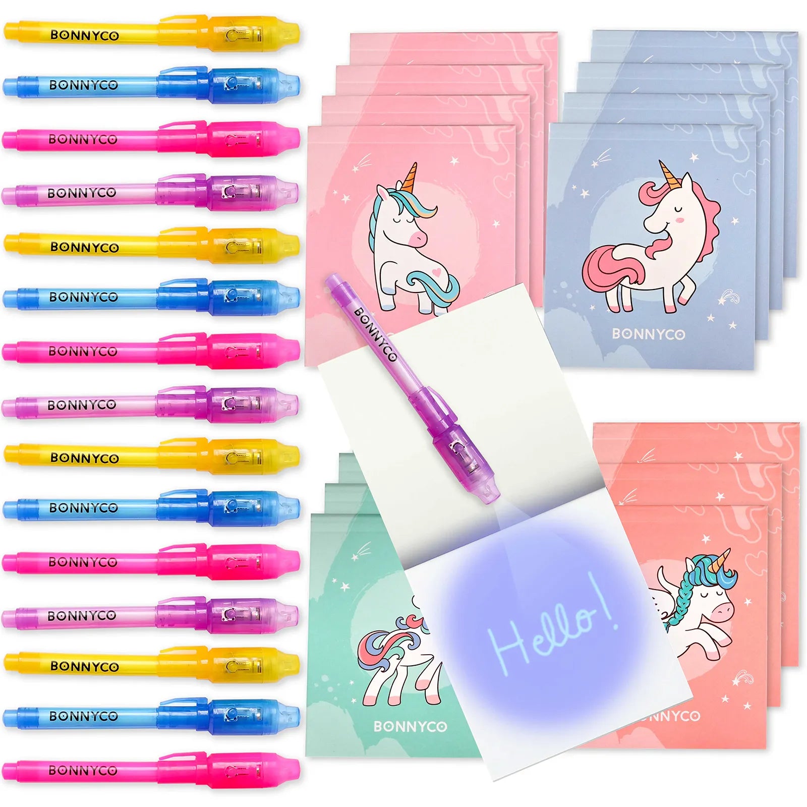 Cuadernos con Rotuladores de Tinta Invisible y Luz UV - Unicornios