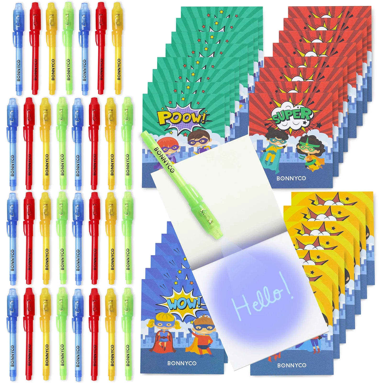 Cuadernos con Rotuladores de Tinta Invisible y Luz UV - Superhéroes