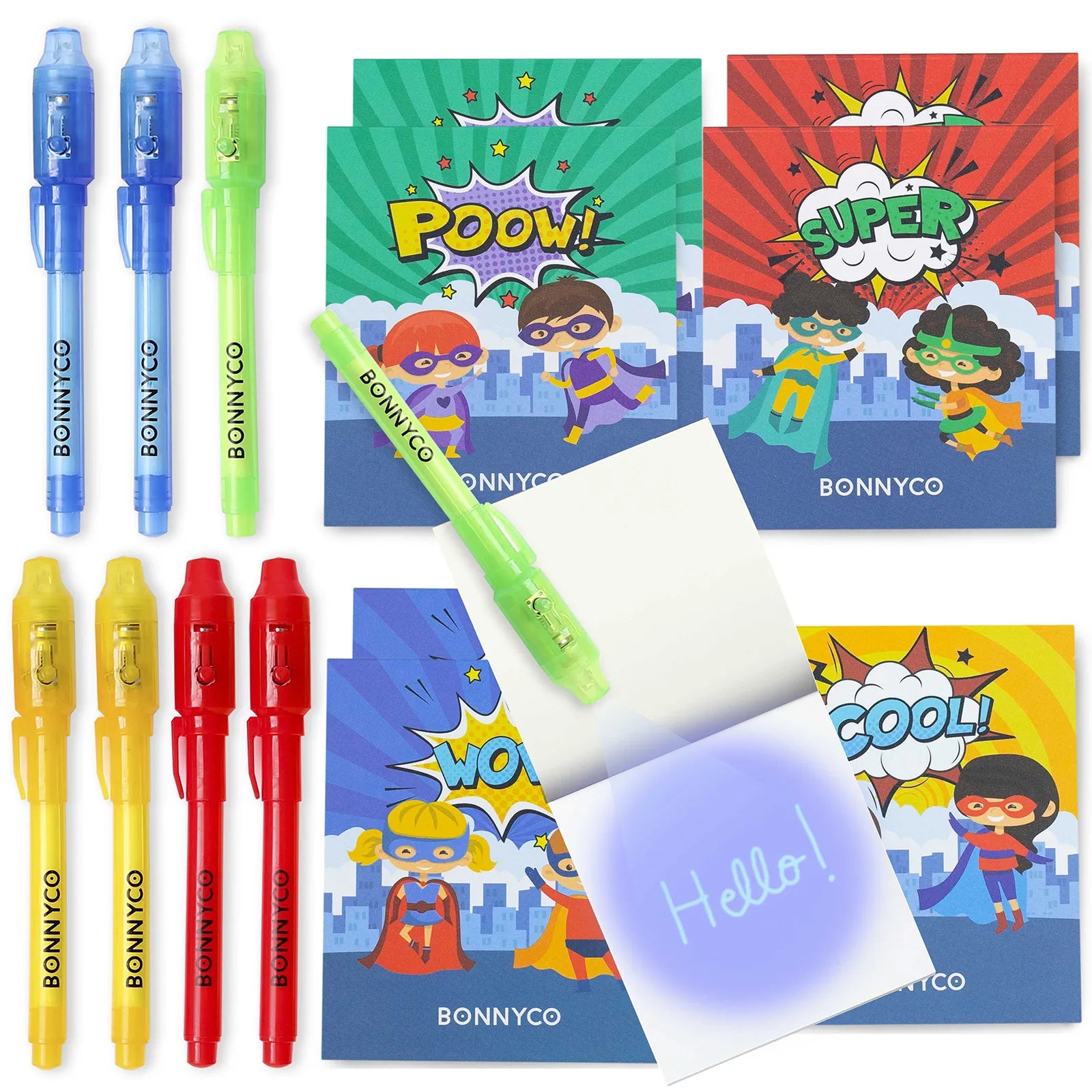 Cuadernos con Rotuladores de Tinta Invisible y Luz UV - Superhéroes