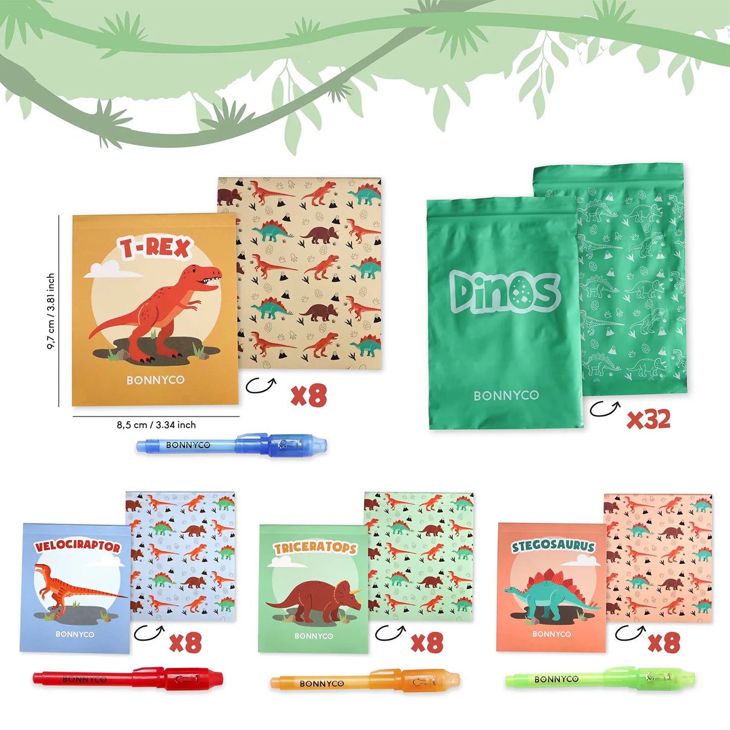 Cuadernos con Rotuladores de Tinta Invisible y Luz UV - Dinosaurios