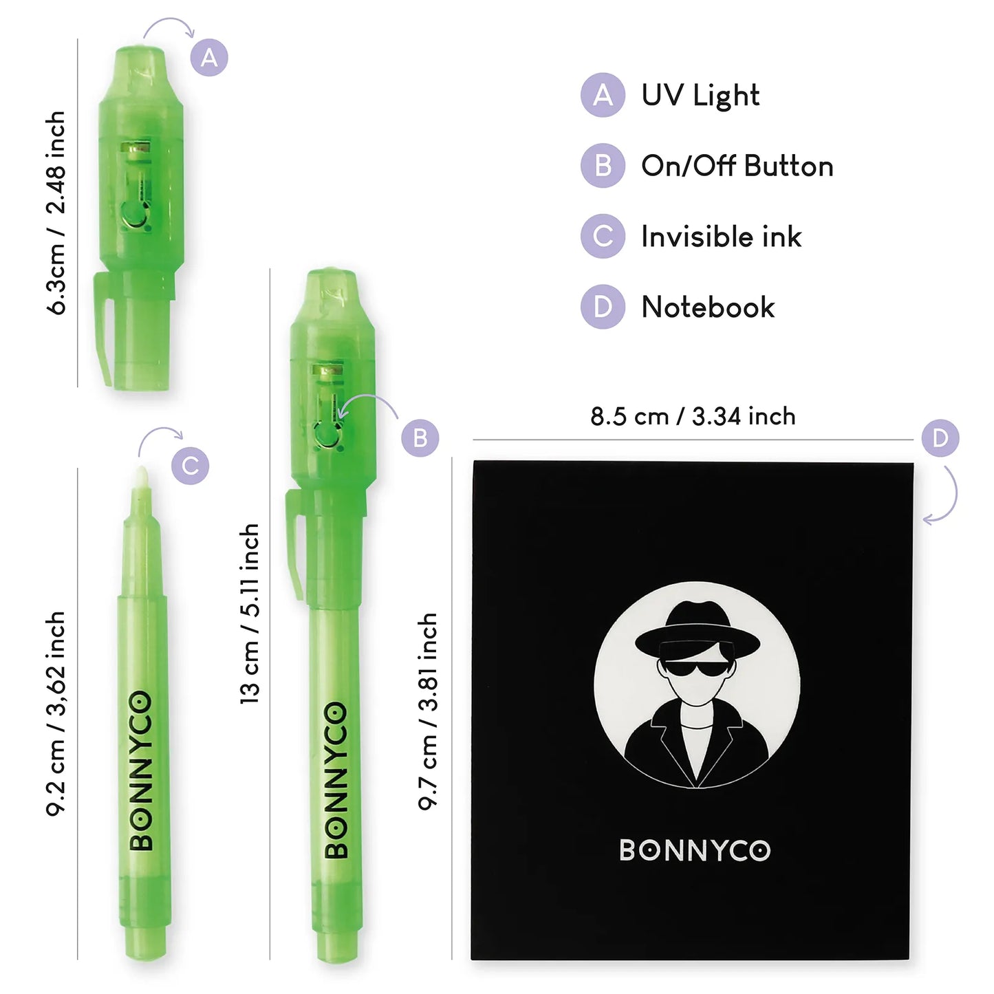 Cuadernos con Rotuladores de Tinta Invisible y Luz UV - Espías
